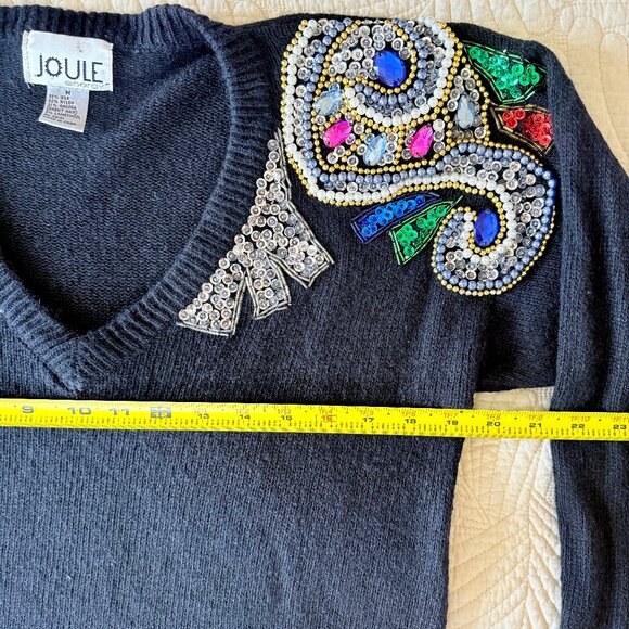 Vintage 80s Silk/Angora/Lambswool Blend Gem Embellished Statement Sweater Size M - Picture 6 of 7